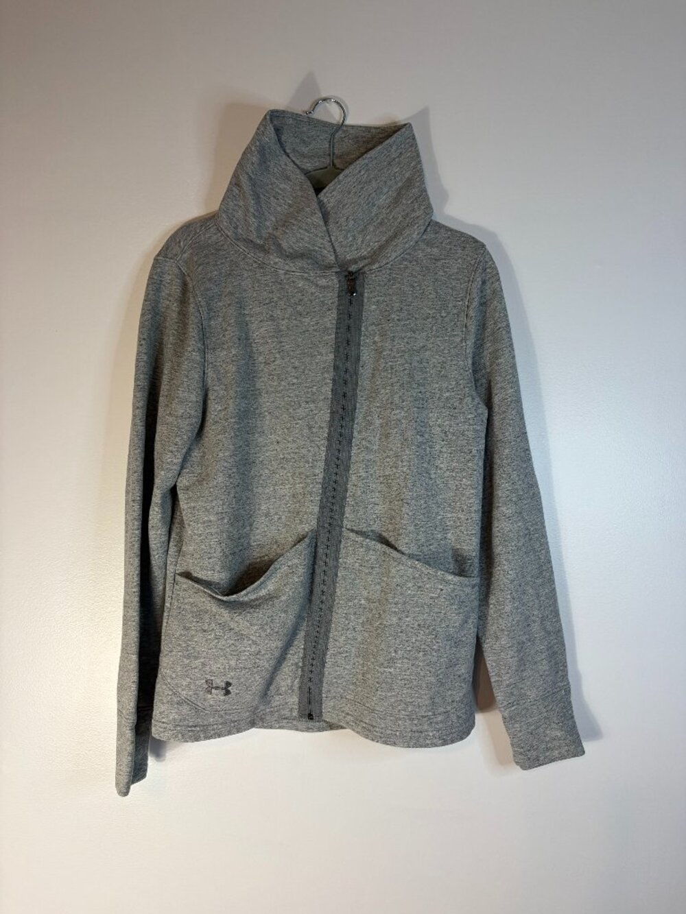 Under Armour Light Heather Gray Diagonal Zip Cowlneck Sweater